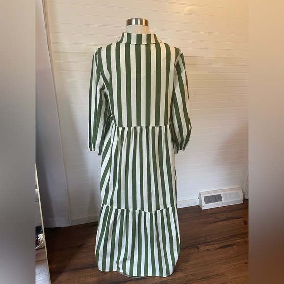 Rachel Zoe Cotton Green and White Striped Midi Dress Size Medium - Picture 6 of 7